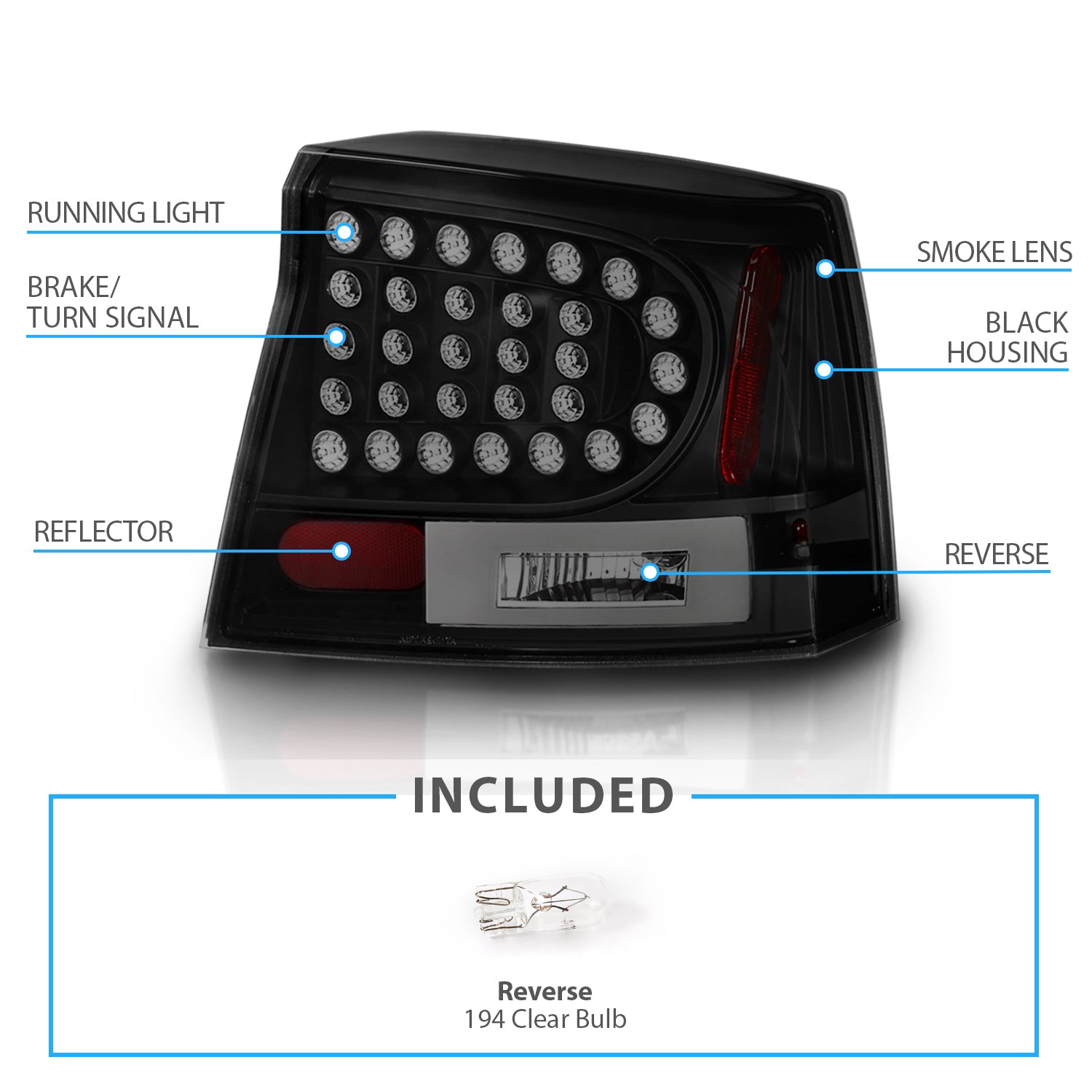 DODGE CHARGER 06-08 LED TAIL LIGHTS DARK SMOKE