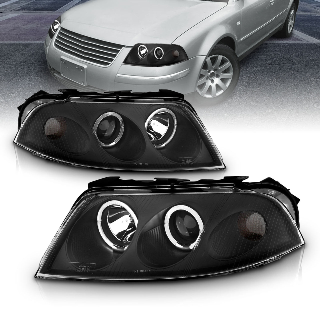VOLKSWAGEN PASSAT 01-05 G2 PROJECTOR HEADLIGHTS HALO BLACK CLEAR