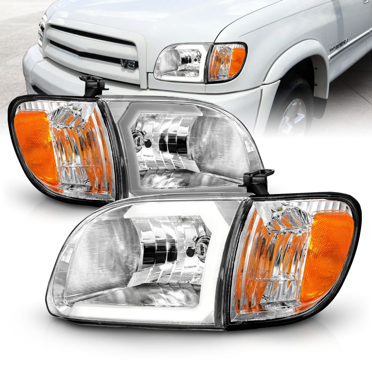 TOYOTA TUNDRA 00-04 HEADLIGHTS CHROME AMBER W/ C LIGHT BAR  W/CORNER LIGHTS (REGULAR CAB, ACCESS CAB)