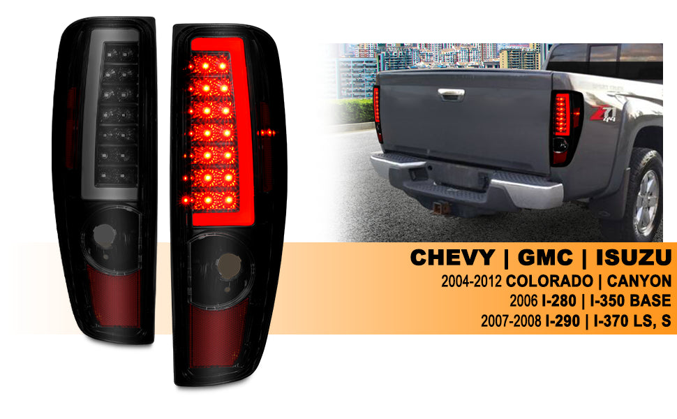 CHEVY COLORADO/GMC CANYON 04-12  LED TAIL LIGHTS BLACK HOUSING SMOKE LENS (W/ C LIGHT BAR)