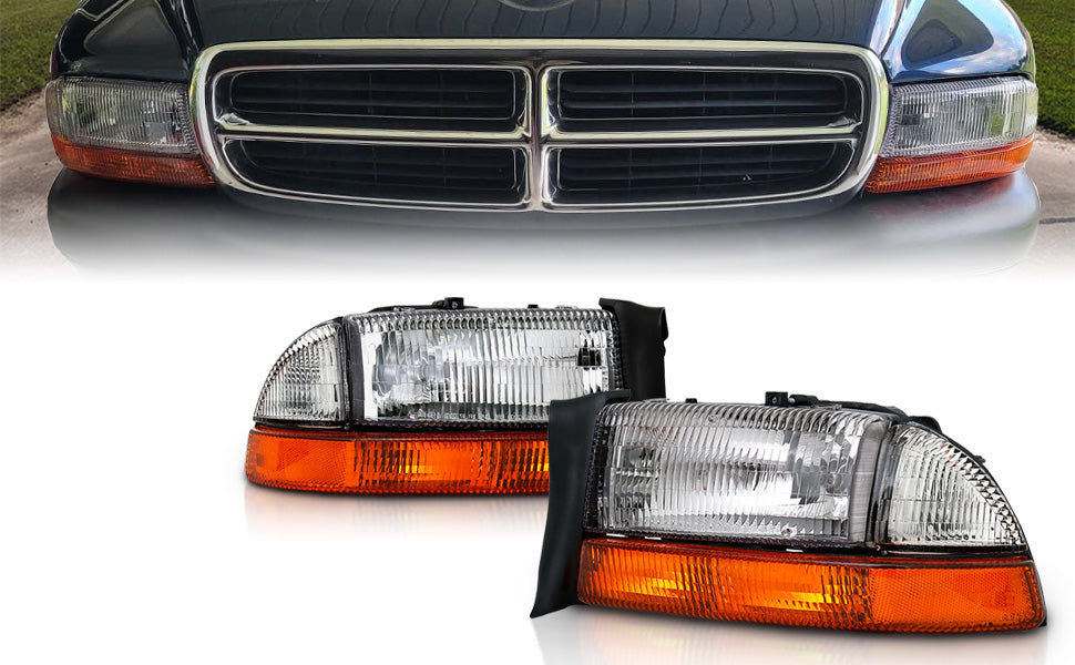 DODGE DAKOTA/DURANGO 97-04/98-03 HEADLIGHTS SET CHROME AMBER