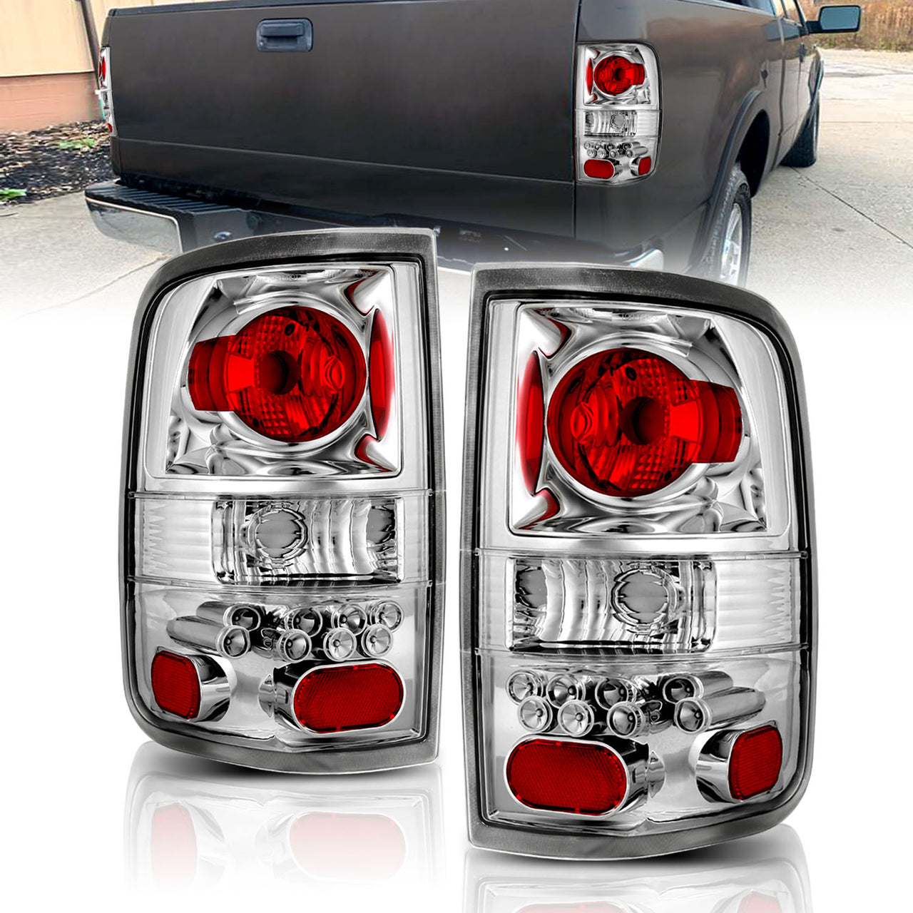 FORD F-150 04-06 TAIL LIGHTS ALL CHROME (LED STYLE)