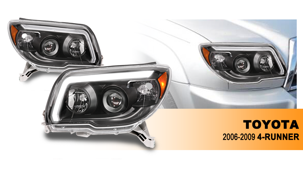 TOYOTA 4 RUNNER 06-09 PROJECTOR HEADLIGHTS PLANK STYLE BLACK