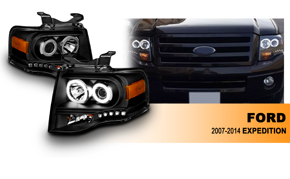 FORD EXPEDITION 07-08 PROJECTOR HEADLIGHTS BLACK CLEAR AMBER