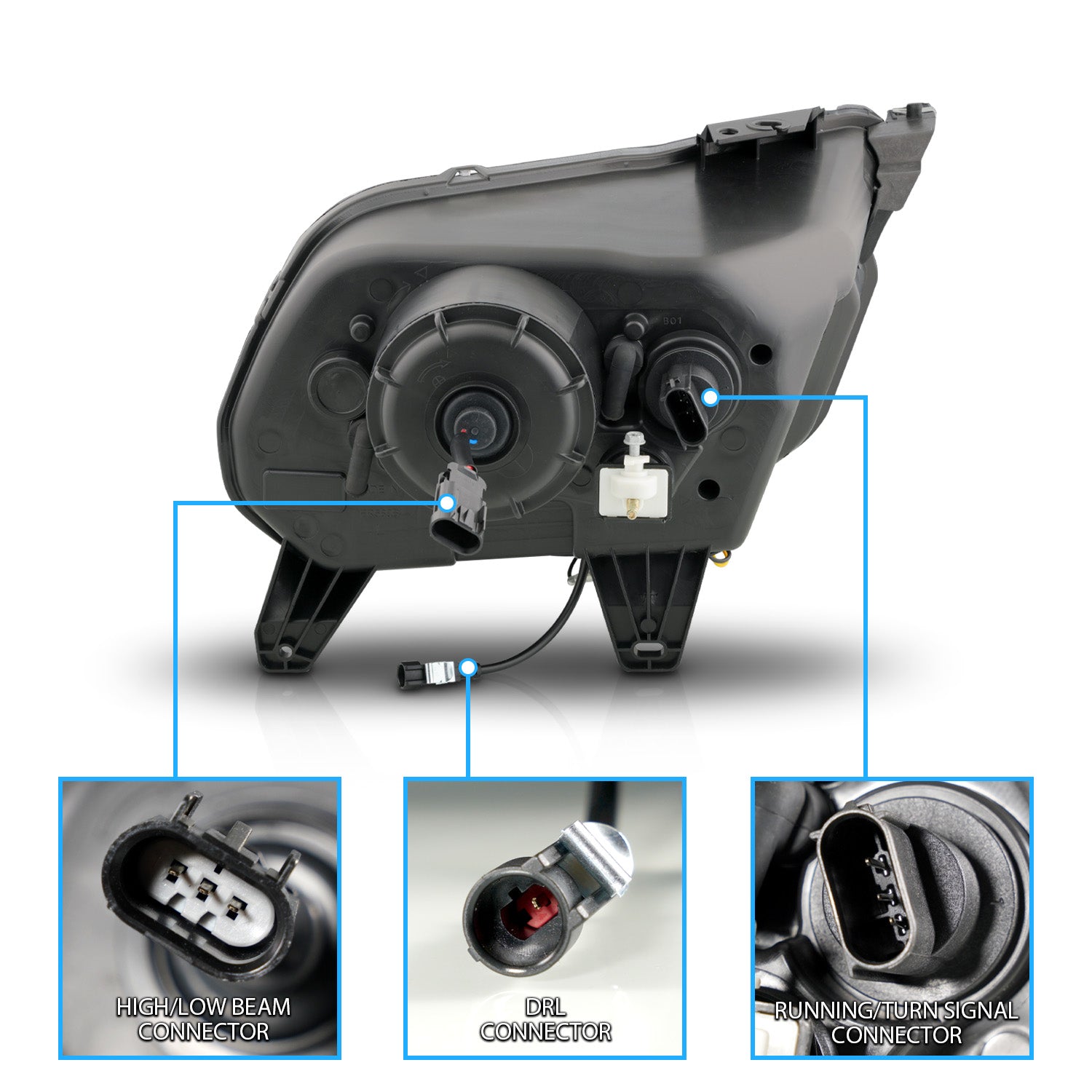 AmeriLite for 2010-2014 Ford Mustang [Full LED] Sequential Tube Projector Black Replacement Headlights Pair - Passenger and Driver Side