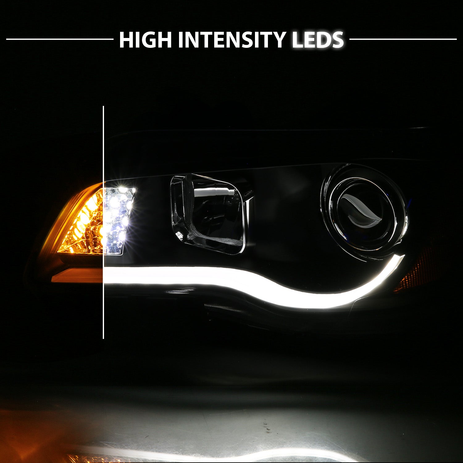 CHRYSLER 300 11-UP PROJECTOR LIGHT BAR STYLE HEADLIGHTS BLACK CLEAR G2 AMBER
