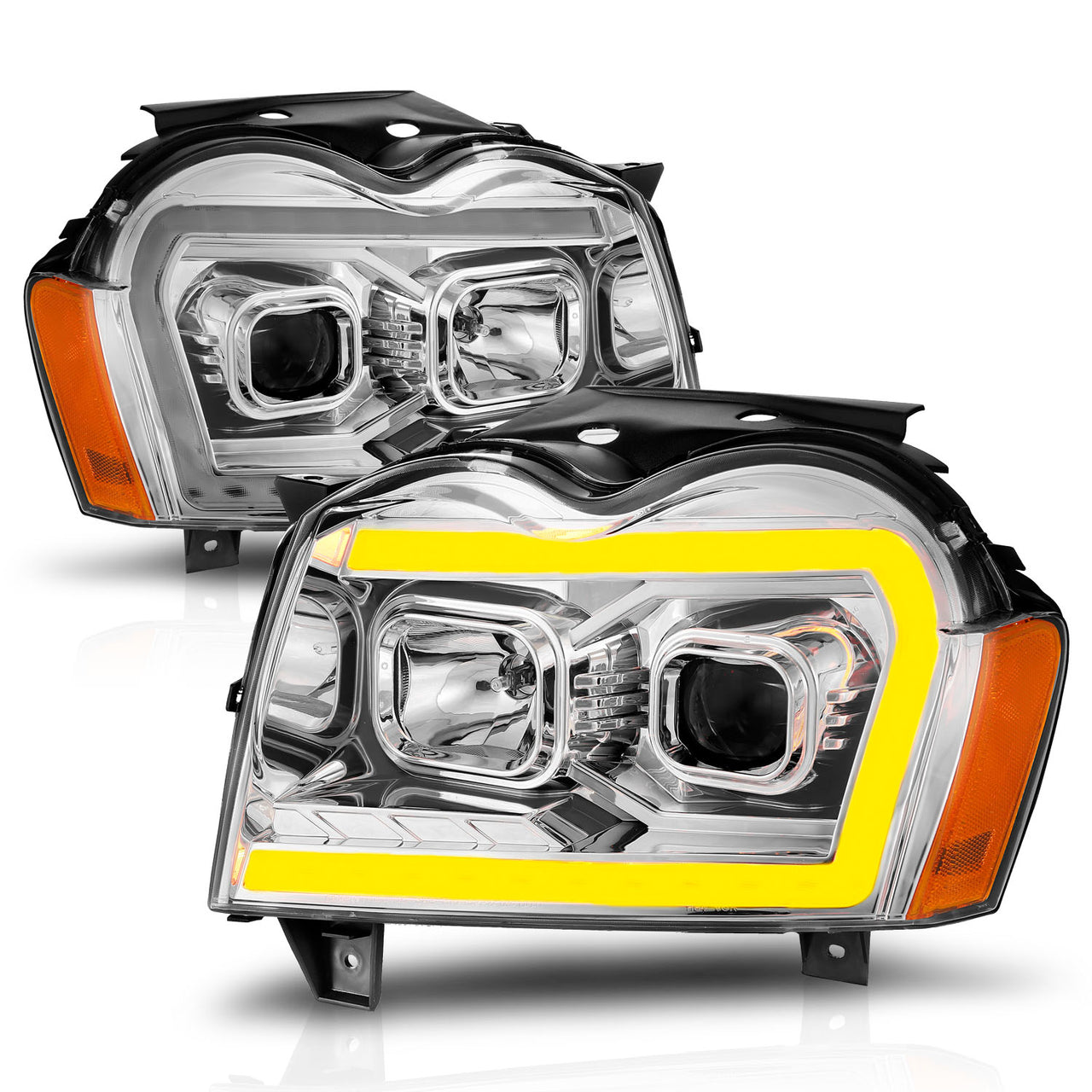 JEEP GRAND CHEROKEE 05-07 PROJECTOR SWITCHBACK HEADLIGHTS CHROME AMBER