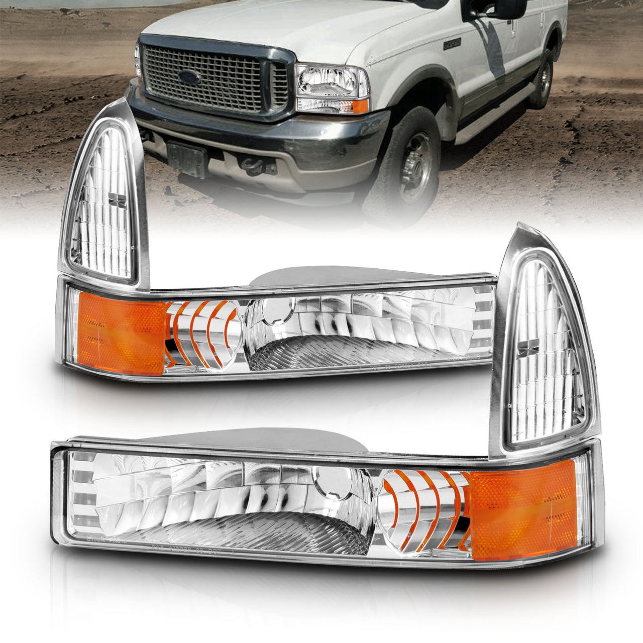 FORD EXCURSION 00-05/SUPER DUTY 99-04 FRONT BUMPER LIGHTS EURO AMBER