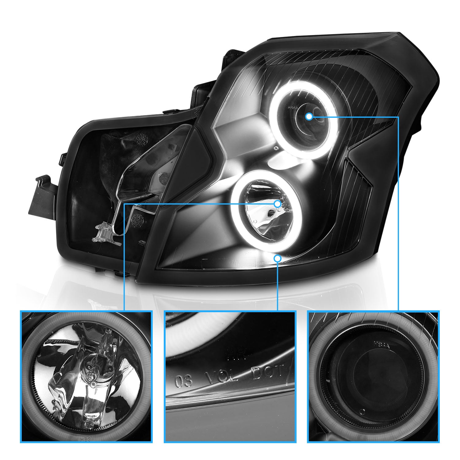 CADILLAC CTS 03-07 PROJECTOR HEADLIGHTS HALO BLACK CLEAR (RX HALO)