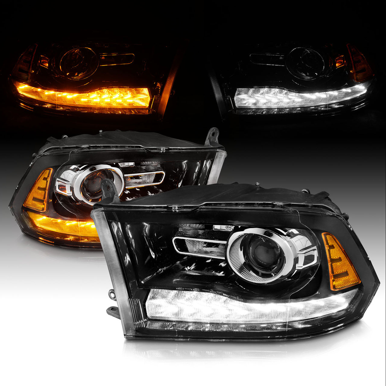 DODGE RAM 09-18 PROJECTOR PLANK STYLE SWITCHBACK H.L BLACK AMBER (OE STYLE) (LIGHT BLACK) (ALL MODEL)