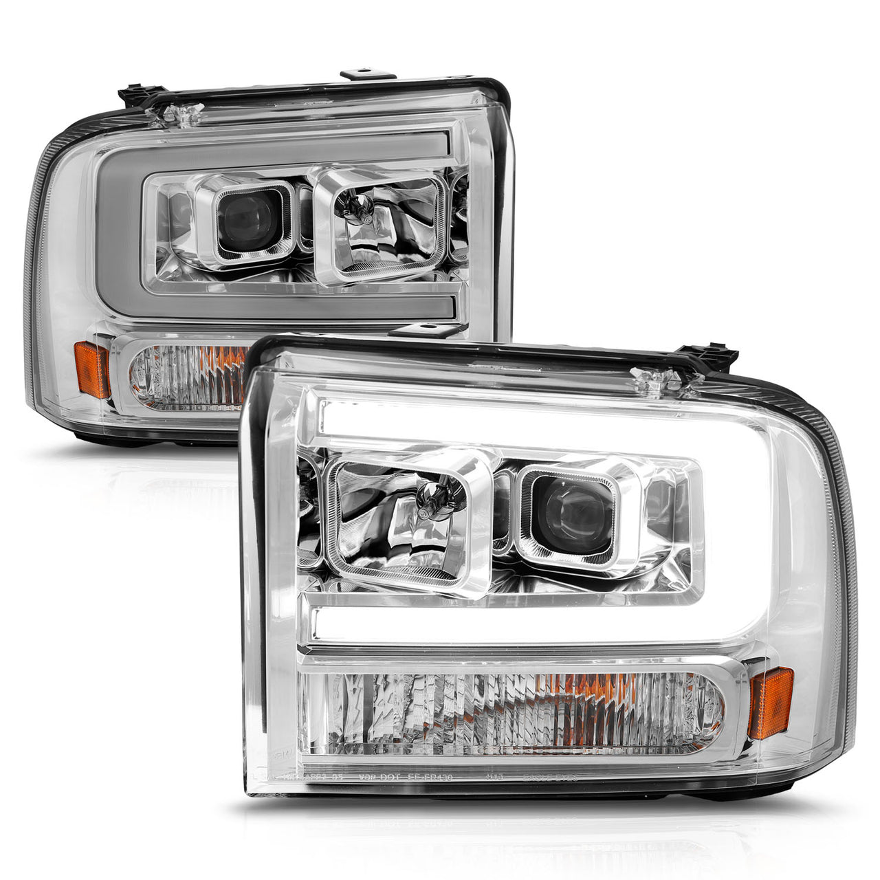 FORD F-250/350/450/550 SUPERDUTY 05-07/EXCURSION 2005 PROJECTOR HEADLIGHTS CHROME AMBER (W/ C LIGHTS BAR)
