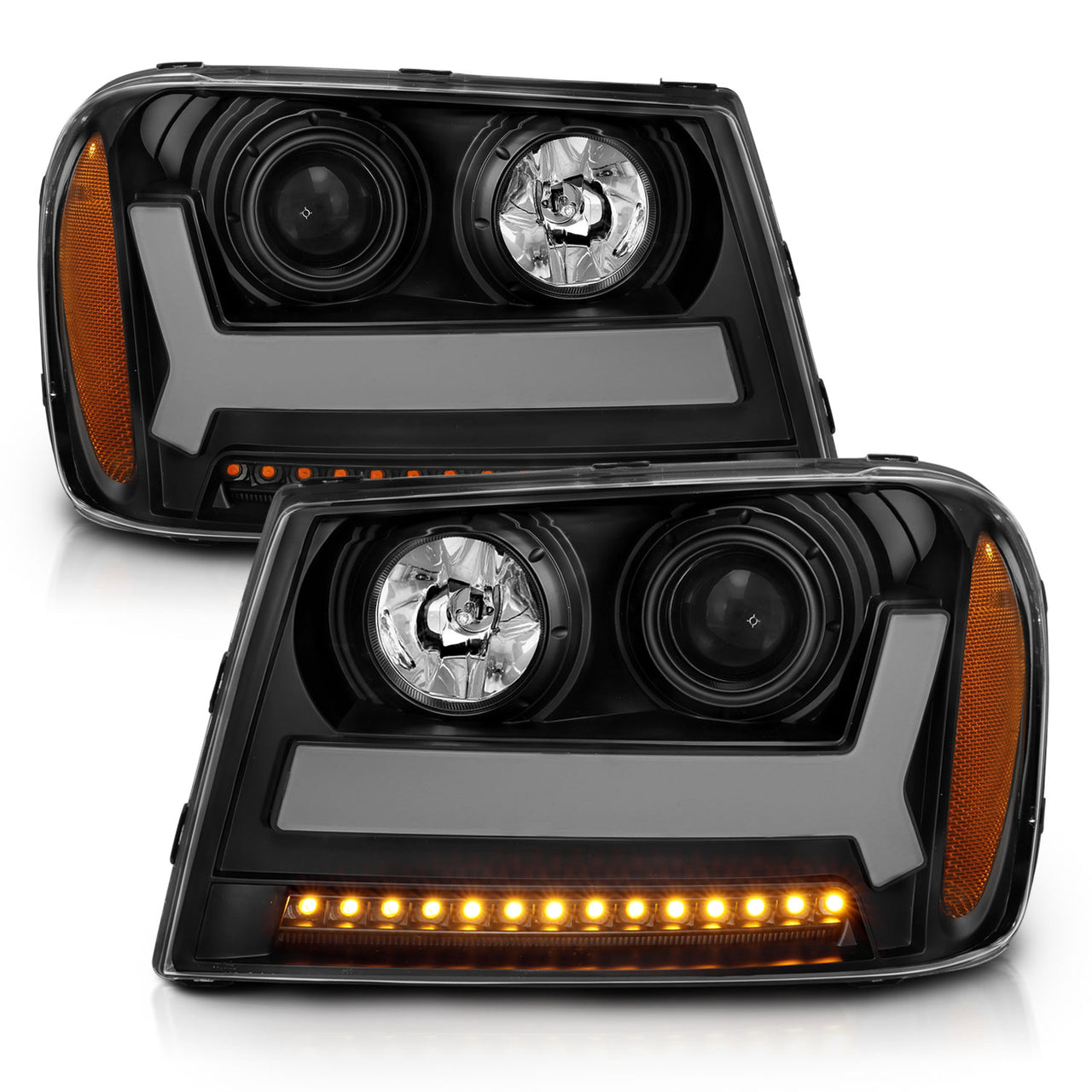 CHEVY TRAILBLAZER 06-09 LT / 08 LS PROJECTOR LIGHT BAR STYLE HEADLIGHTS BLACK AMBER
