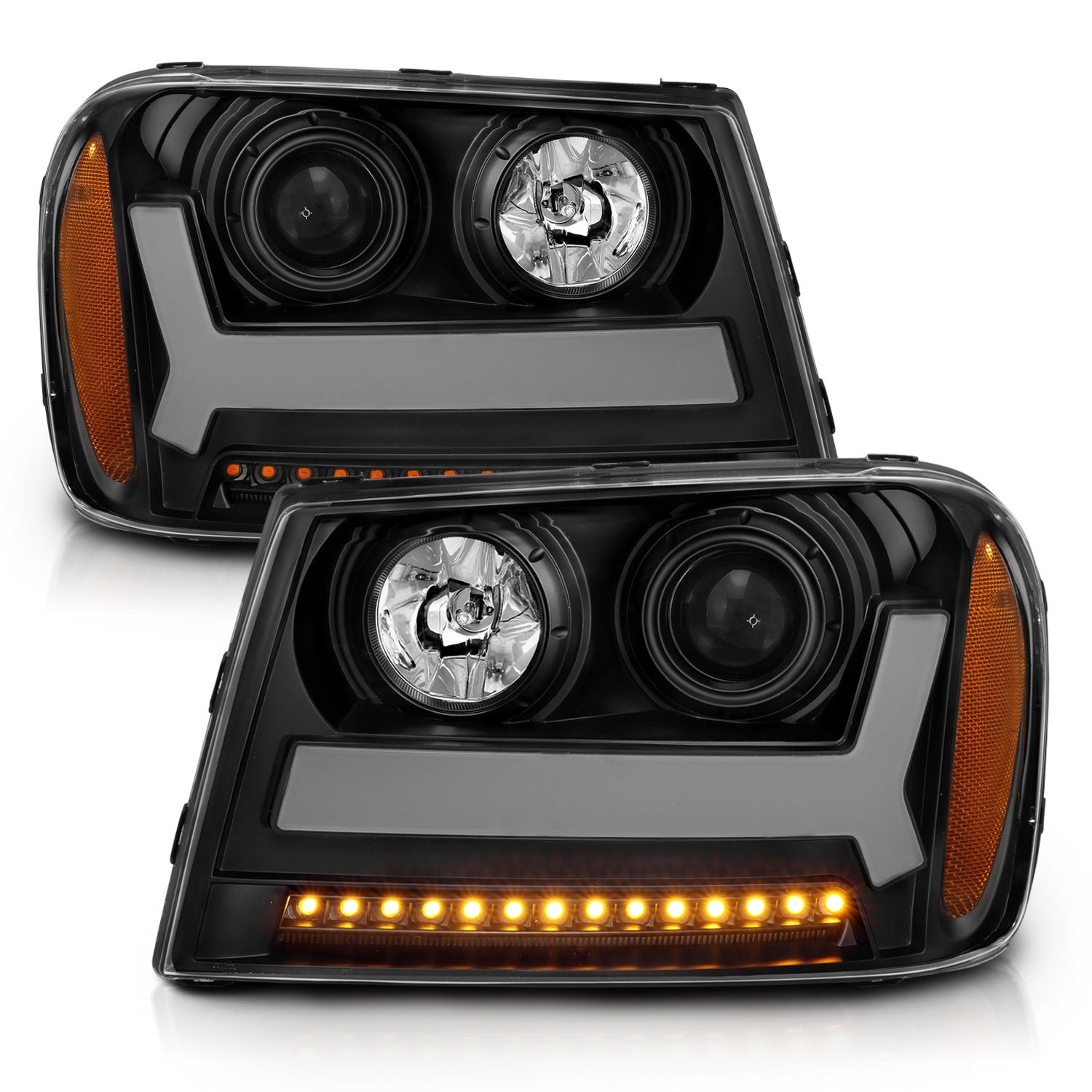 CHEVY TRAILBLAZER 06-09 LT / 08 LS PROJECTOR LIGHT BAR STYLE HEADLIGHTS BLACK AMBER