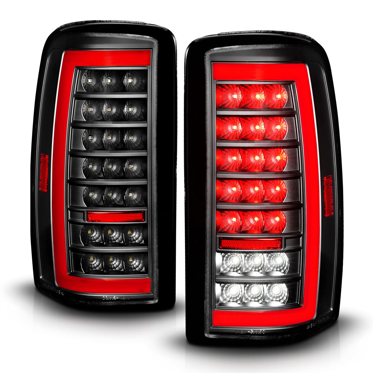 CHEVY TAHOE/SUBURBAN/GMC DENALI 00-06 LED TAIL LIGHTS G4 BLACK HOUSING CLEAR LENS W/C-LIGHT BAR