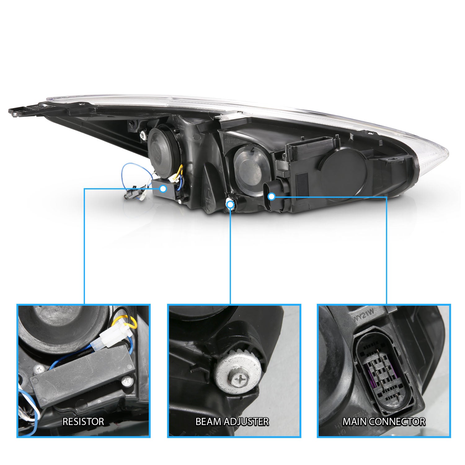FORD FOCUS 15-18 PROJECTOR SWITCHBACK HEADLIGHTS BLACK AMBER W/DRL (FIT FOR HALOGEN VERSION)