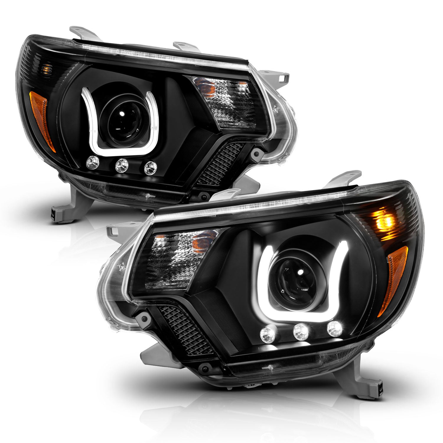 TOYOTA TACOMA 2012 PROJECTOR U-BAR STYLE HEADLIGHTS BLACK CLEAR AMBER