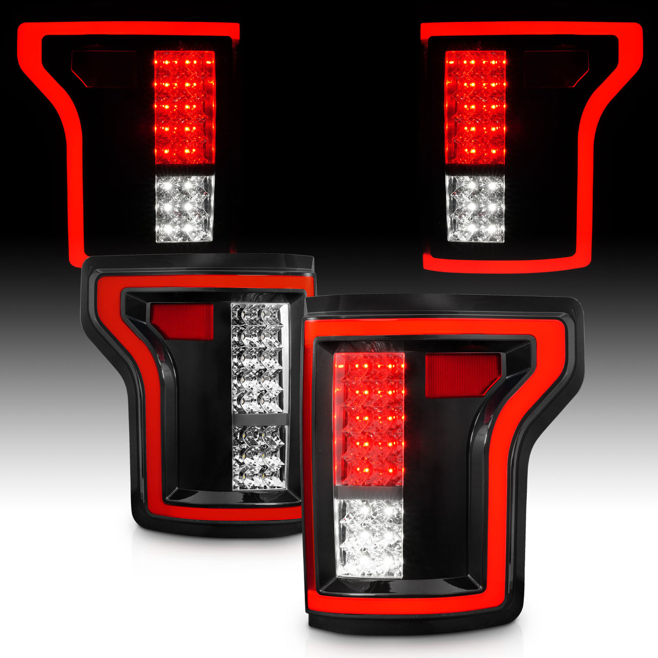 FORD F-150 15-17 LED TAIL LIGHTS BLACK/CHROME (NON-BLIS ONLY)