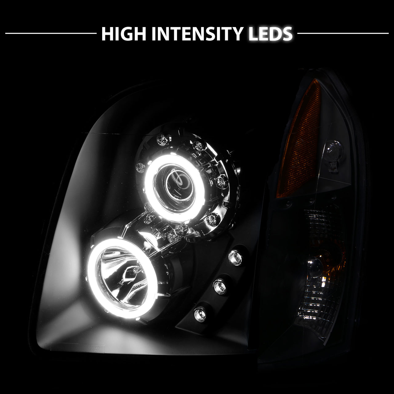 GMC YUKON/YUKON XL/DENALI/XL DENAL 07-10 PRO HEADLIGHTS HALO BLACK AMBER (RX HALO) (W/ ARTIFICIAL LED)