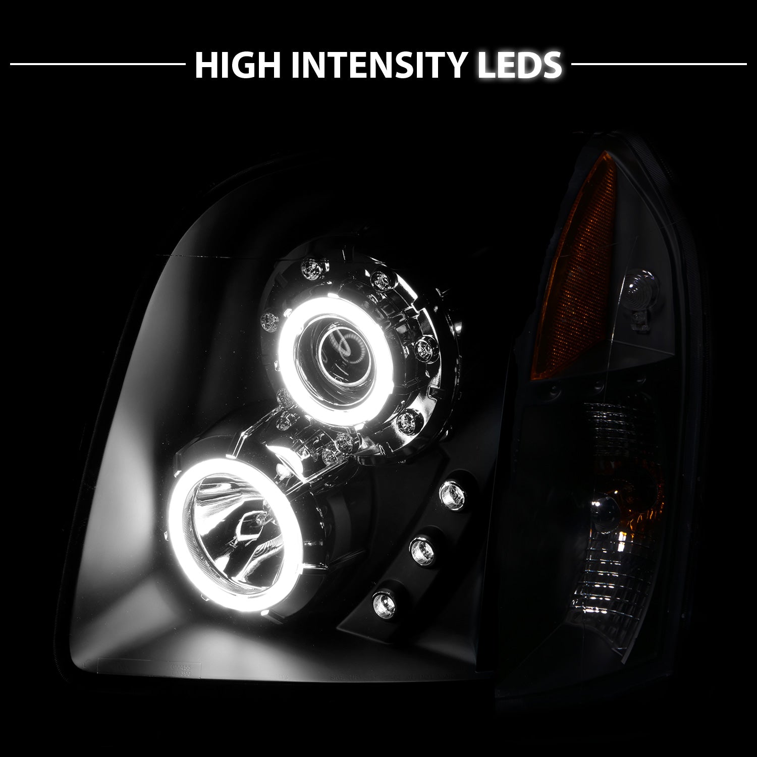 GMC YUKON/YUKON XL/DENALI/XL DENAL 07-10 PRO HEADLIGHTS HALO BLACK AMBER (RX HALO) (W/ ARTIFICIAL LED)