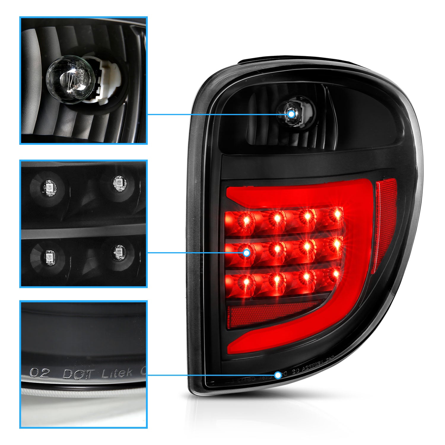 DODGE GRAND CARAVAN; CRYSLER TOWN&COUNTRY 04-07 L.E.D T.L BLACK HOUSING CLEAR LENS W/ C LIGHT BAR