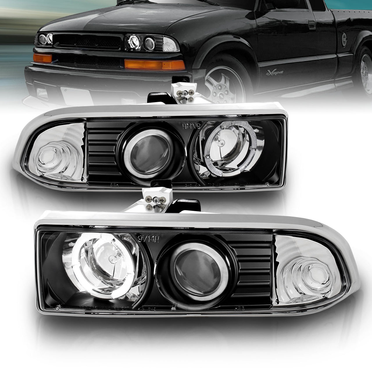 CHEVY S10/BLAZER 98-04 PROJECTOR HEADLIGHTS HALO BLACK CLEAR