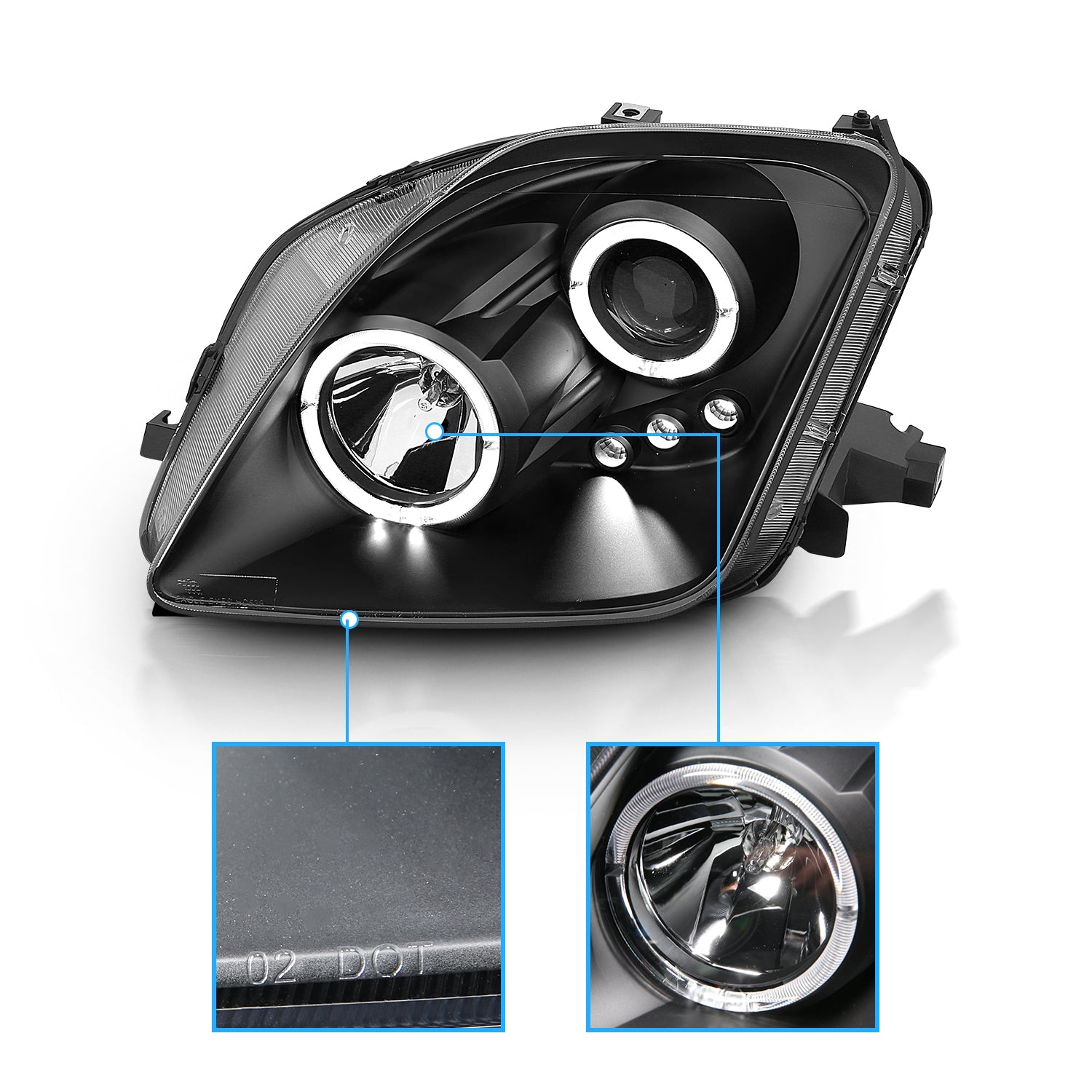 HONDA PRELUDE 97-01 PROJECTOR LED HEADLIGHTS HALO W/O CCFL BAR BLACK CLEAR
