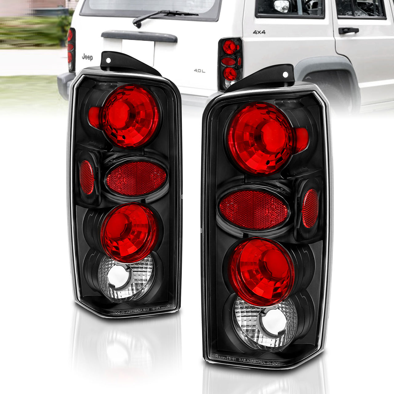 JEEP CHEROKEE 97-00 TAIL LIGHTS BLACK