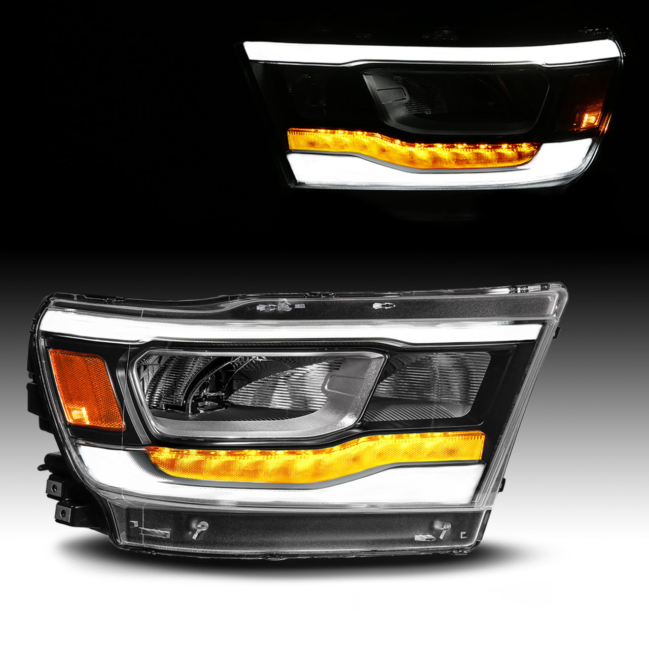 DODGE RAM 1500 (NEW BODY) (FACTORY HALOGEN MODEL) 19-UP  FULL LED HEADLIGHTS BLACK LIGHT BAR W/DRL (RIGHT SIDE)