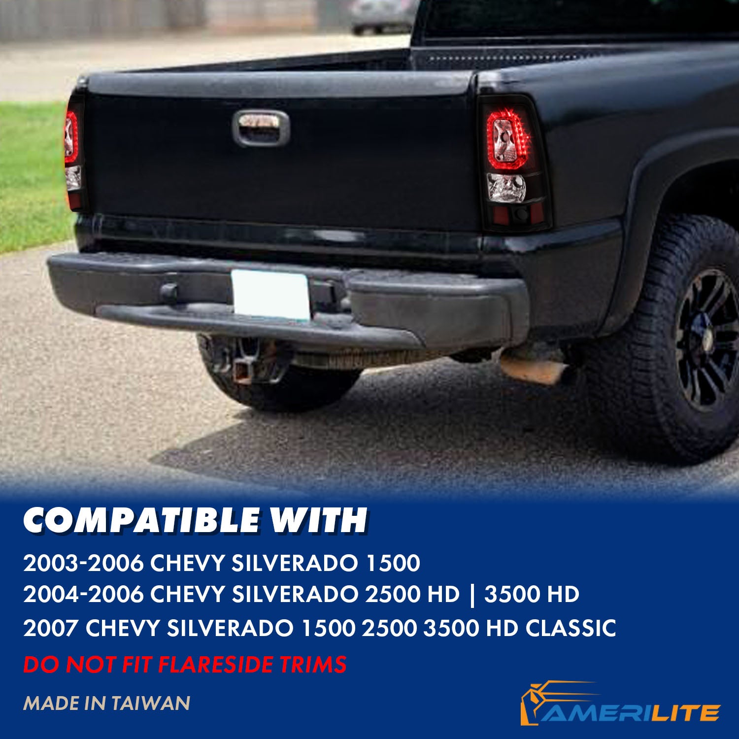CHEVY SILVERADO 03-07 (1500/2500 SERIES 2003 & 1500/2500/3500 SRW SERIES 04-07) LED TAIL LIGHTS RED COLOR LIGHT BAR BLACK HOUSING SMOKE LENS (3 HOLE)