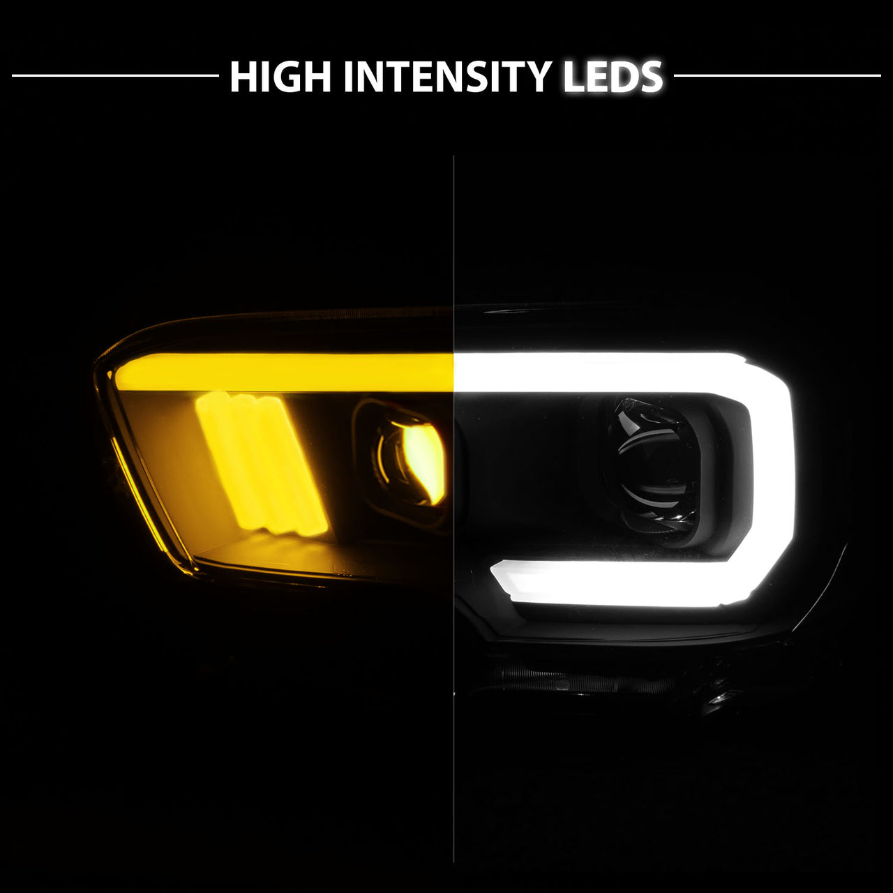 TOYOTA TACOMA 16-23 PROJECTOR LIGHT BAR STYLE SWITCHBACK HEADLIGHTS BLACK AMBER