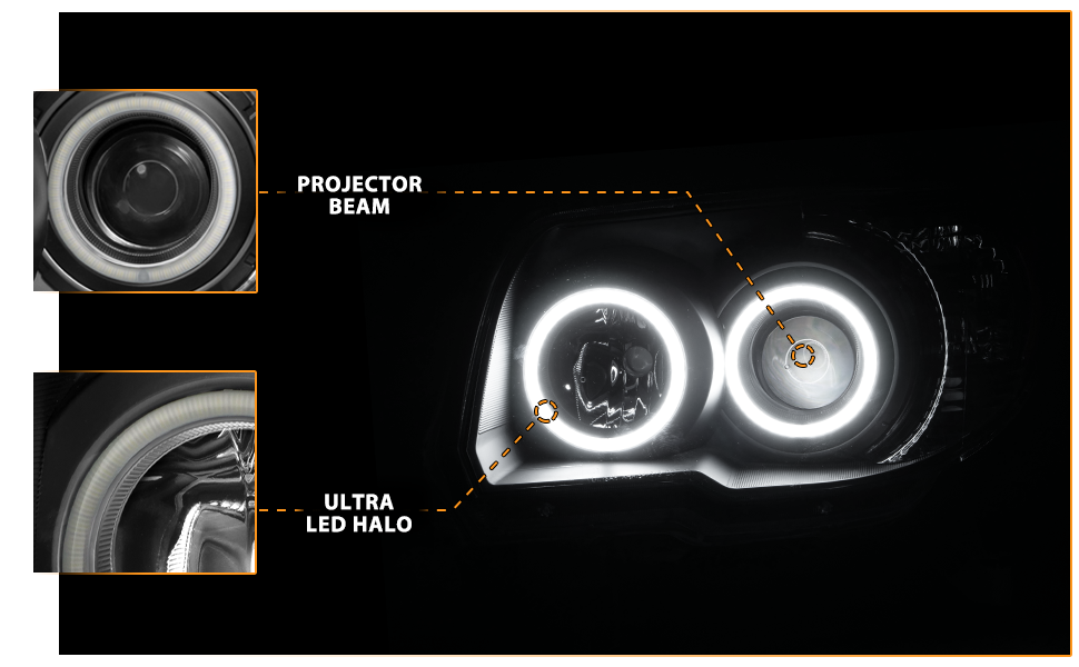 TOYOTA 4 RUNNER 06-09 PROJECTOR HEADLIGHTS BLACK CLEAR (RX HALO) AMBER