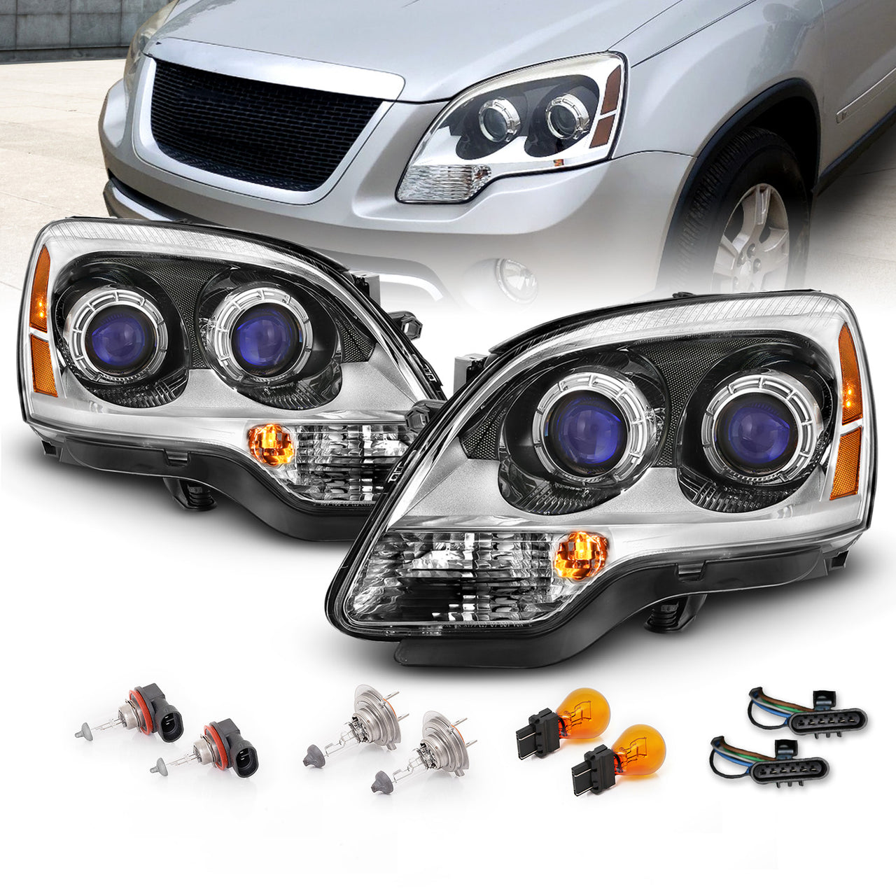 GMC ACADIA 07-12 PROJECTOR HEADLIGHTS CHROME AMBER (OE REPLACEMENT)