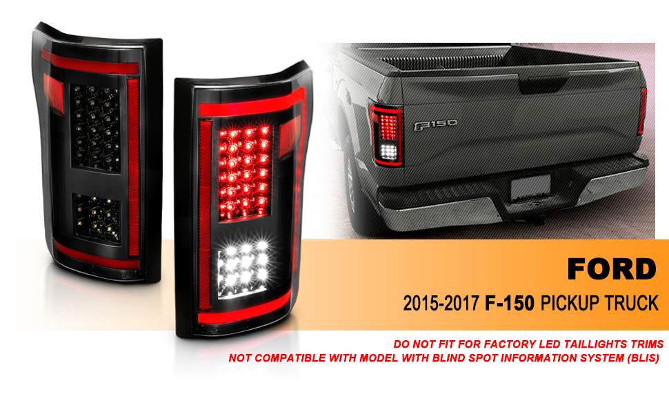 FORD F-150 15-17 LED TAIL LIGHTS RED LIGHT BAR BLACK (SEQUENTIAL SIGNAL)
