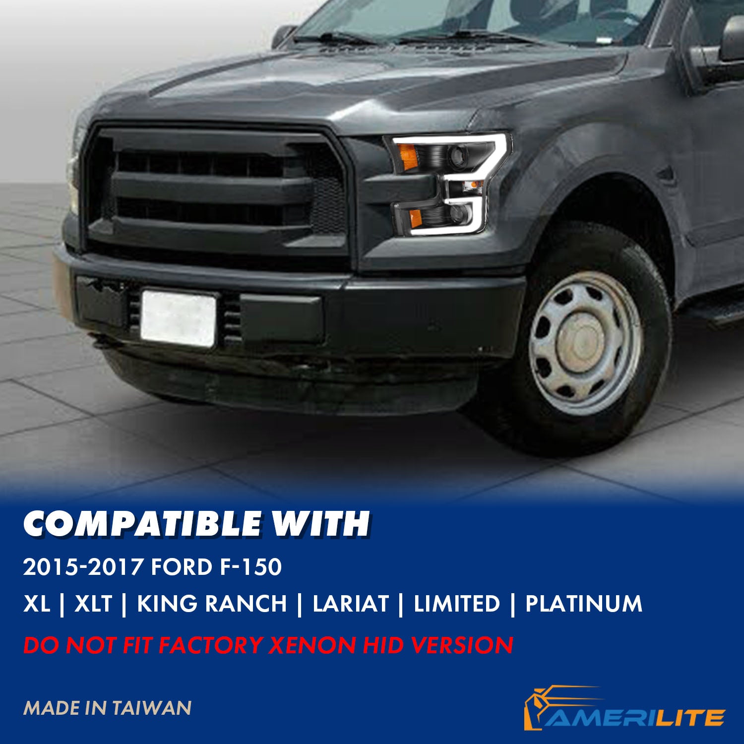 FORD F-150 15-17 PROJECTOR LIGHT BAR STYLE HEADLIGHTS BLACK CLEAR AMBER