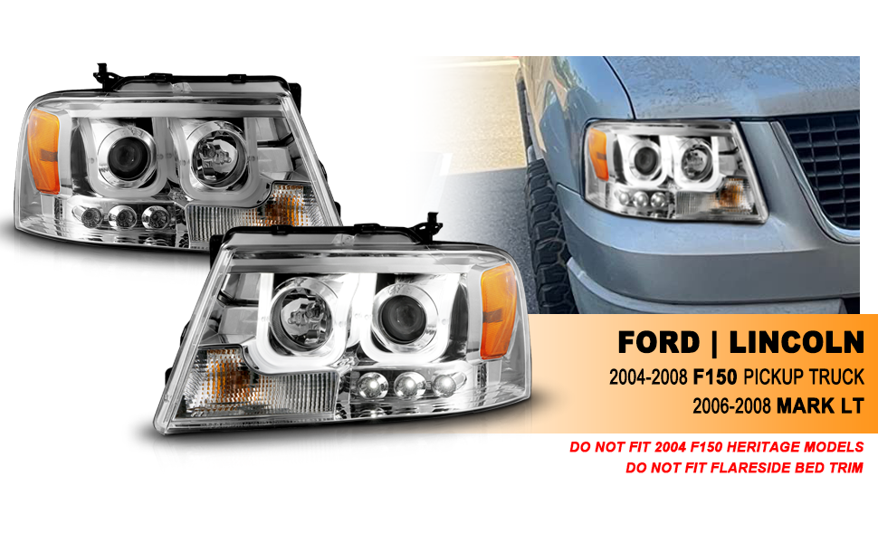 FORD F-150 04-07/LINCOLN MARK LT 06-07 PROJECTOR U-BAR STYLE HEADLIGHTS CHROME CLEAR AMBER