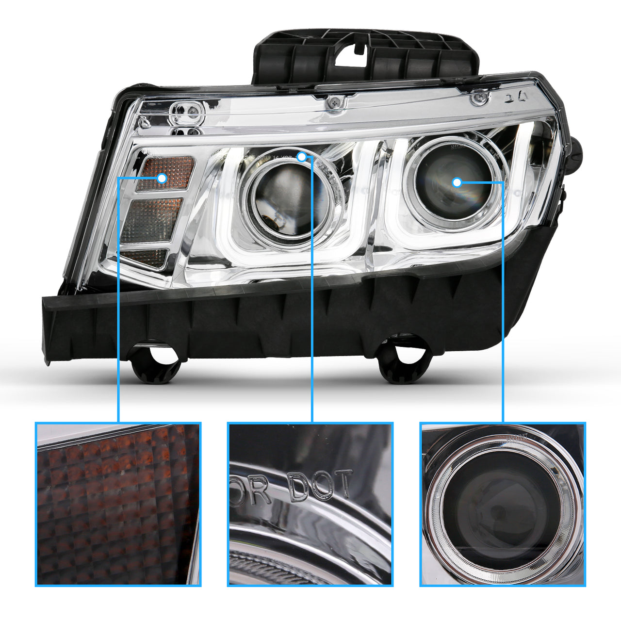 CHEVY CAMARO 14-15 PROJECTOR HEADLIGHTS U-BAR STYLE CHROME CLEAR