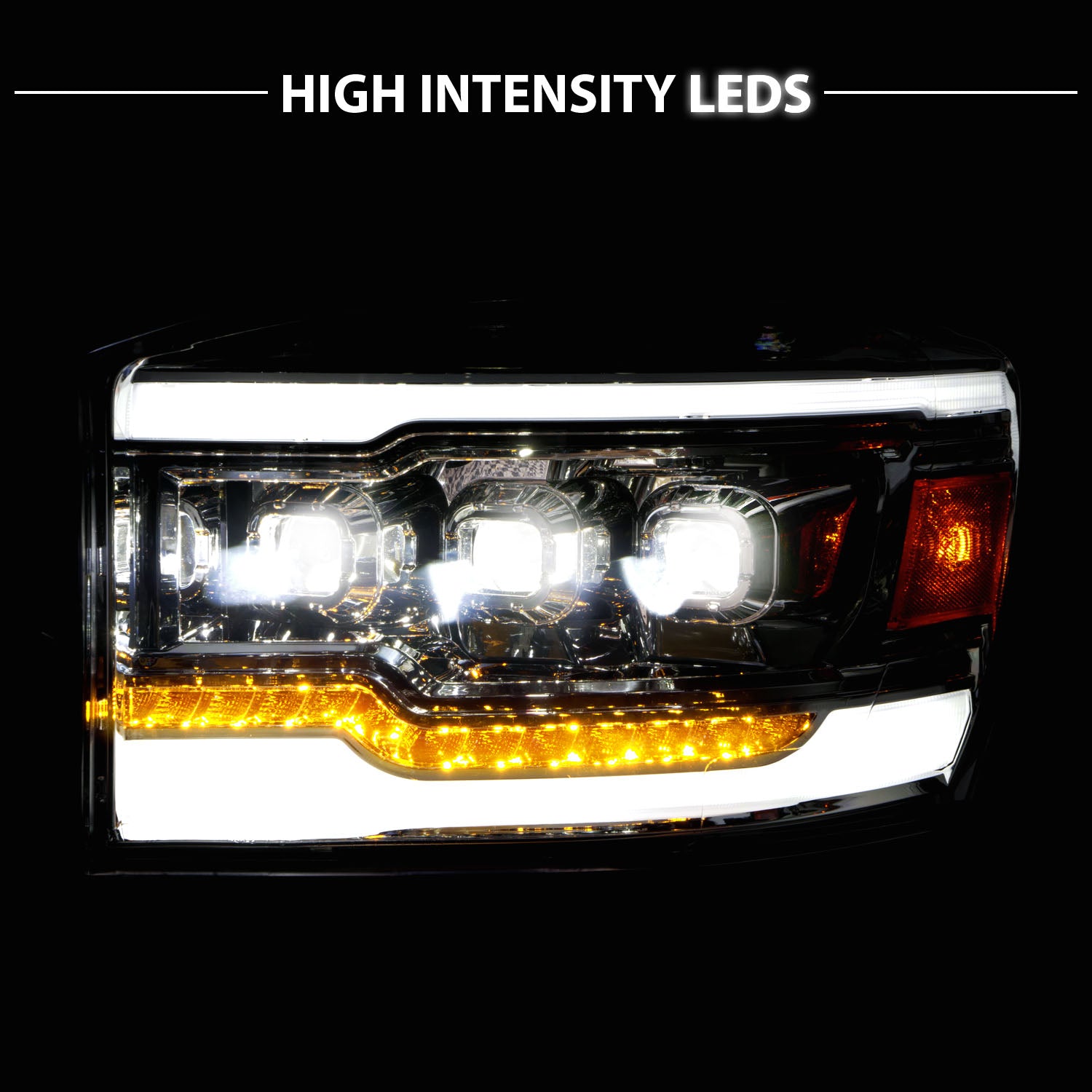 DODGE RAM 1500 06-08/ 2500/3500 06-09 FULL LED PROJECTOR LIGHT BAR STYLE HEADLIGHTS CHROME AMBER (SEQUENTIAL SIGNAL)