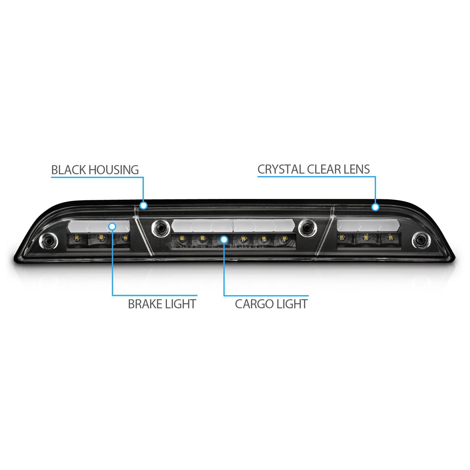 FORD F-150 2015 LED 3RD BRAKE LIGHTS G2 BLACK HOUSING CLEAR LENS