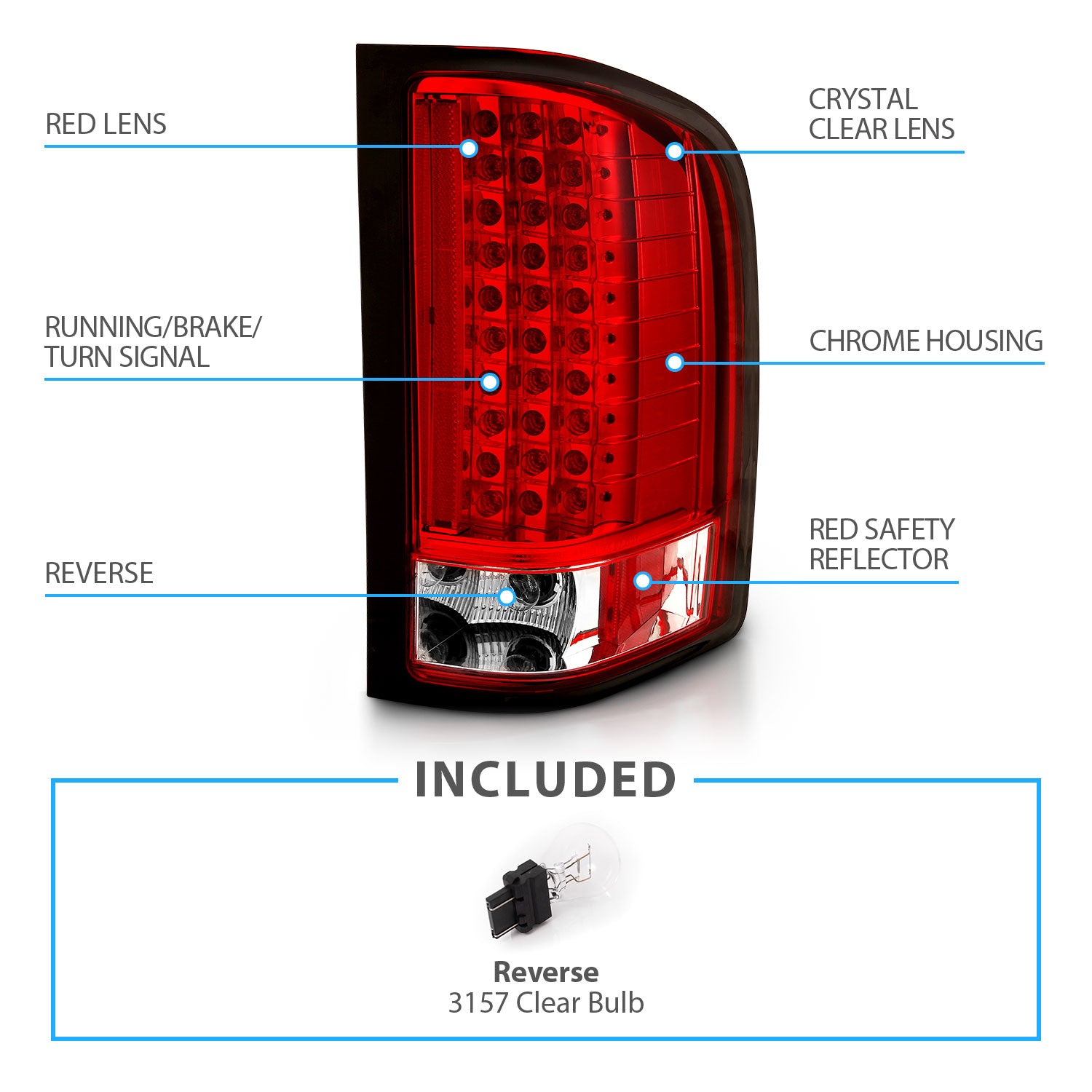 CHEVY SILVERADO 1500 07-13/2500HD/3500HD 07-14 LED TAIL LIGHTS RED/CLEAR
