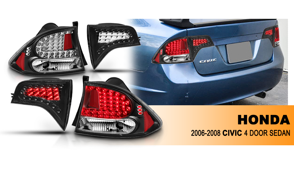 HONDA CIVIC 06-08 4DR LED TAIL LIGHTS BLACK (4 PCS)