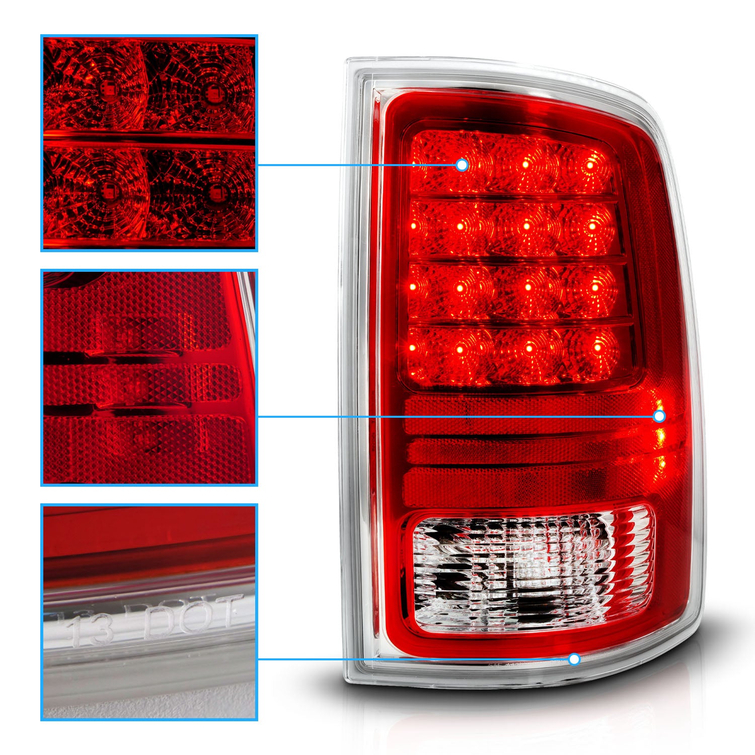 DODGE RAM 1500 13-19 LED TAIL LIGHTS RED/CLEAR  (OE STYLE)