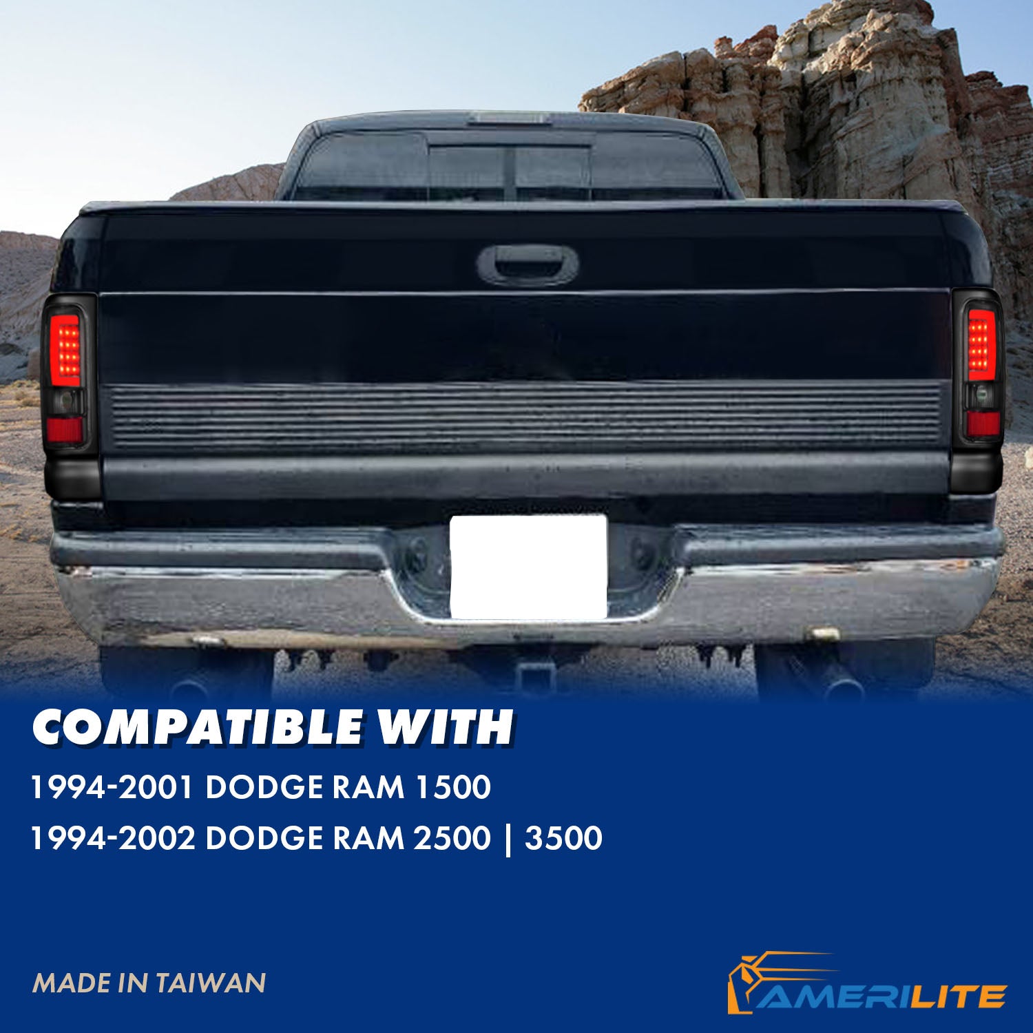 DODGE RAM 94-01  LED TAIL LIGHTS BLACK HOUSING SMOKE LENS W/ C LIGHT BAR