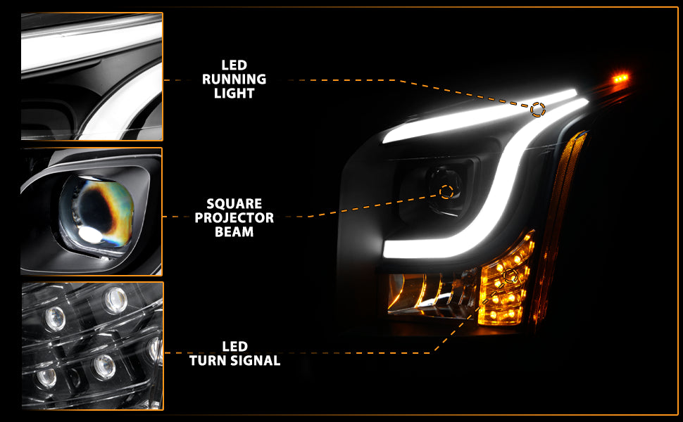 GMC YUKON/YUKON XL 15-19 PROJECTOR LIGHT BAR STYLE HEADLIGHTS BLACK CLEAR AMBER