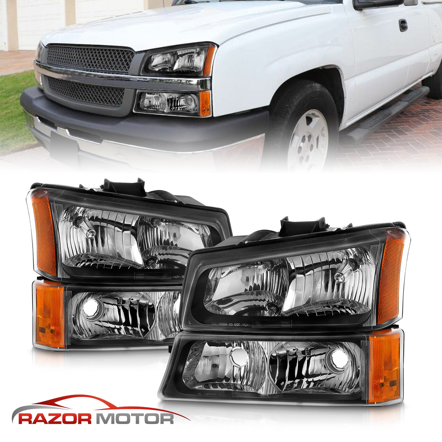 CHEVY SILVERADO 03-06 HEADLIGHTS W/ SIGNAL LIGHT BLACK AMBER (4 PCS)