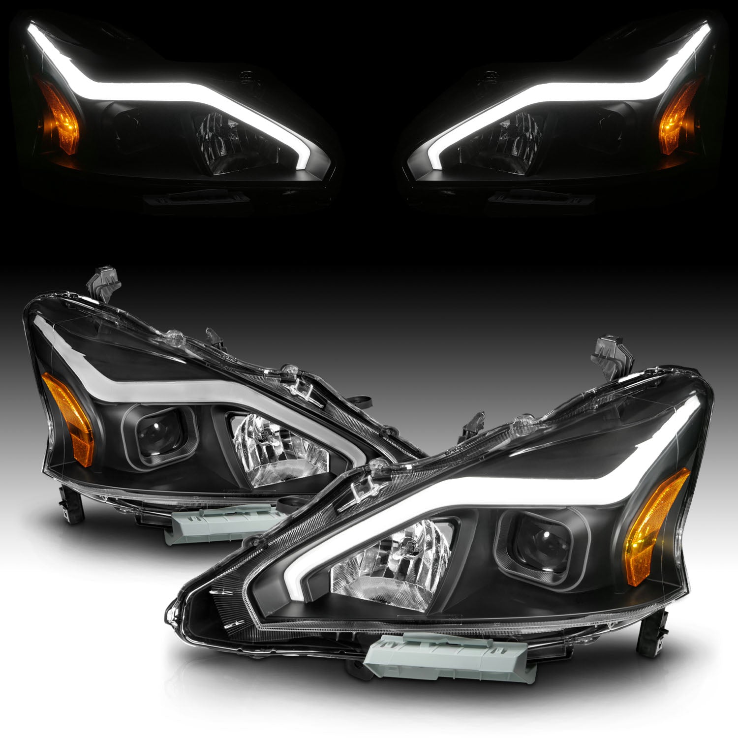 NISSAN ALTIMA 13-15 4DR PROJECTOR LIGHT BAR G2 HEADLIGHTS BLACK CLEAR AMBER