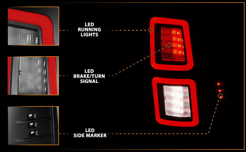 DODGE RAM 09-17 LED TAIL LIGHTS  BLACK  (FOR BULB VERSION ONLY)