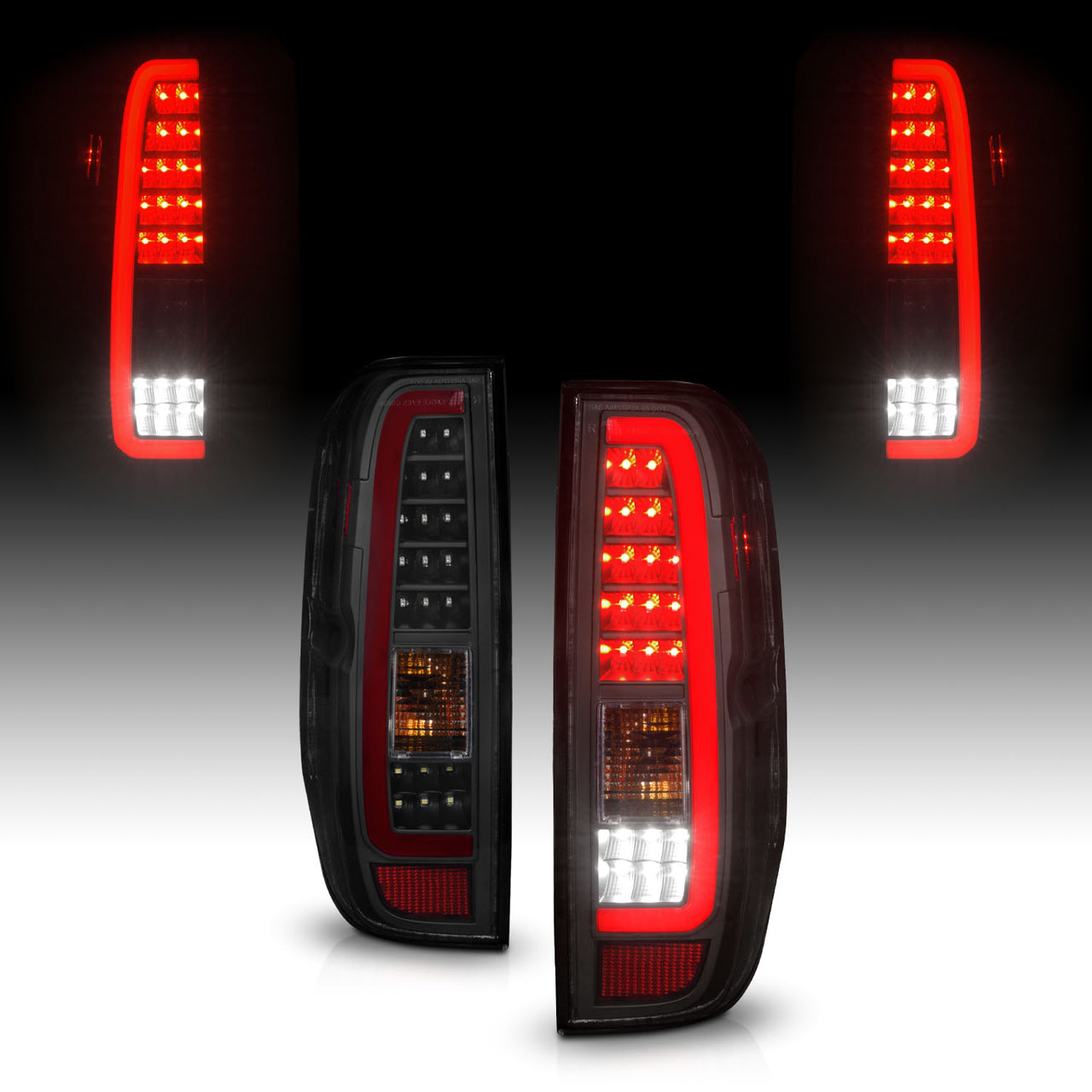 NISSAN FRONTIER 05-19 / SUZUKI EQUATOR 9-12 LED TAIL LIGHTS BLACK HOUSING SMOKE LENS W/C LIGHT BAR