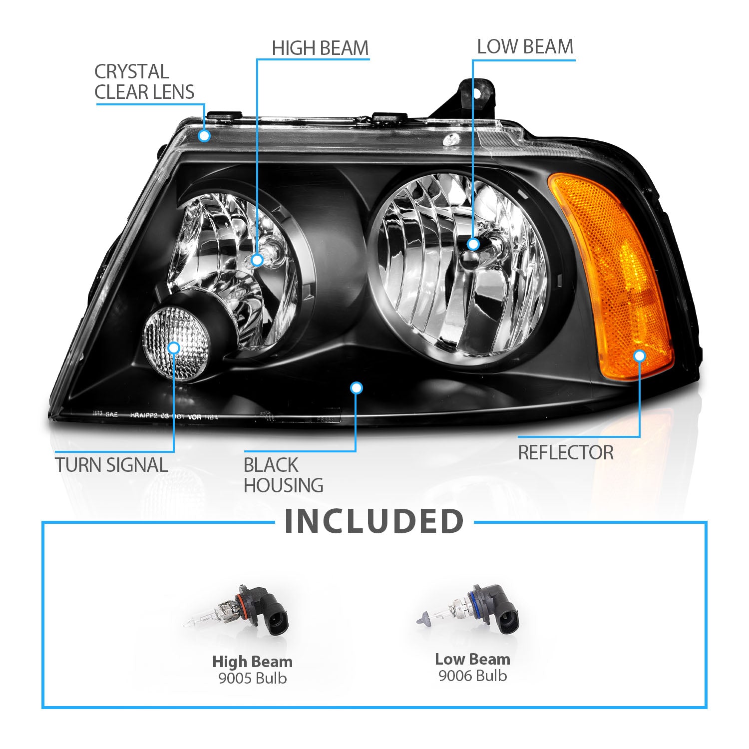 LINCOLN NAVIGATOR 03-05 HEADLIGHTS BLACK AMBER