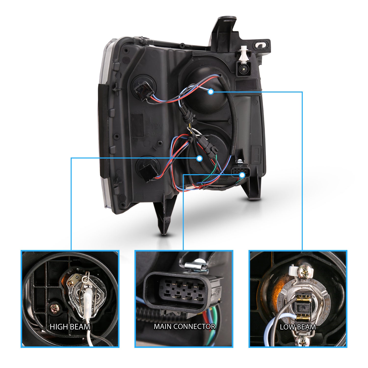 CHEVY SILVERADO 1500/2500/3500 07-13/1500 HYBRID 09-13 LIGHT BAR STYLE HEADLIGHTS BLACK AMBER