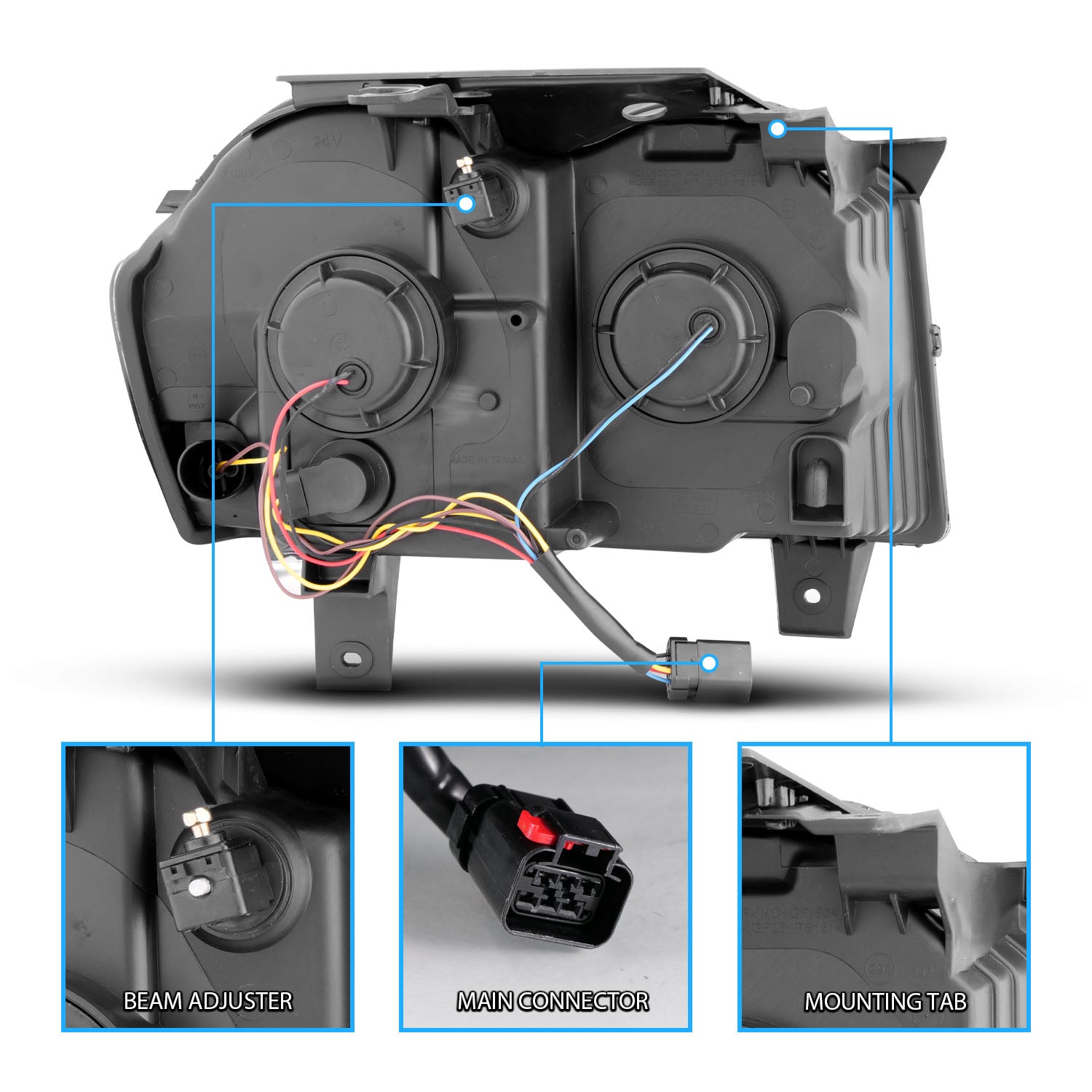 JEEP GRAND CHEROKEE 05-07 PROJECTOR SWITCHBACK HEADLIGHTS BLACK AMBER (W/ C LIGHT BAR)